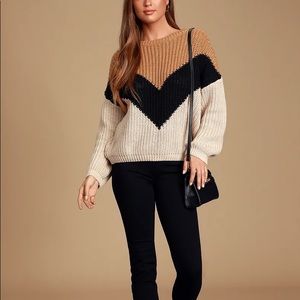 Autumn Leaves Tan Multi Chevron Stripe Knit Sweater